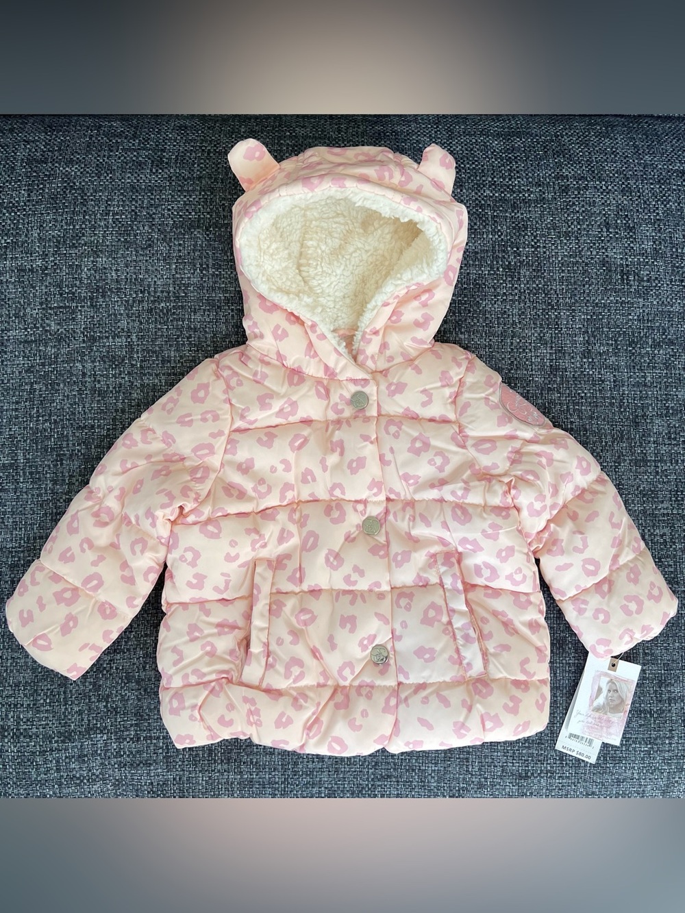 NWT Jessica Simpson Girls Pink Leopard Puffer Coat Size 12 Months